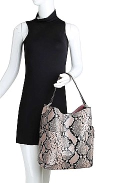 2 IN 1 PYTHON PATTERN DESIGNER TOTE BAG WITH LONG STRAP