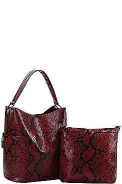 2 IN 1 PYTHON PATTERN DESIGNER TOTE BAG WITH LONG STRAP
