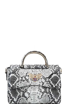RHINESTONE BEE ACCENTED PYTHON SATCHEL BAG