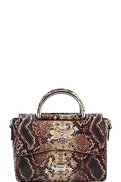 RHINESTONE BEE ACCENTED PYTHON SATCHEL BAG