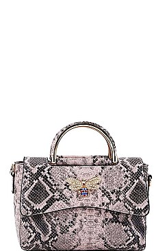 RHINESTONE BEE ACCENTED PYTHON SATCHEL BAG