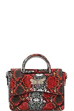 RHINESTONE BEE ACCENTED PYTHON SATCHEL BAG