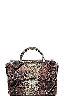 RHINESTONE BEE ACCENTED PYTHON SATCHEL BAG