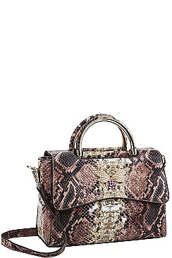 RHINESTONE BEE ACCENTED PYTHON SATCHEL BAG