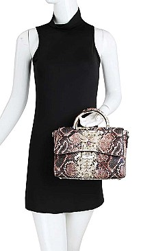 RHINESTONE BEE ACCENTED PYTHON SATCHEL BAG