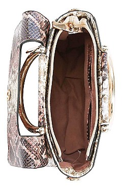 RHINESTONE BEE ACCENTED PYTHON SATCHEL BAG
