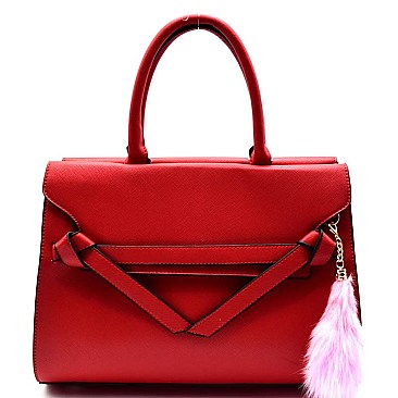 F0143-LP Faux-fur Pom Pom Tied-Knot Design Satchel