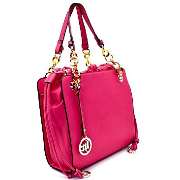 F0182-LP  Quality Chain Accent Drawstring Satchel