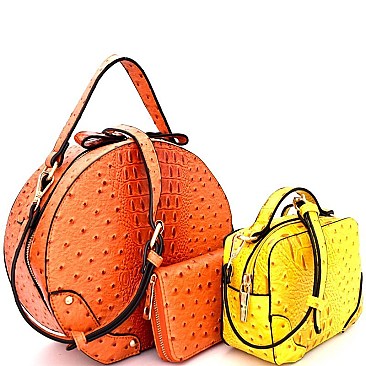 F0223-LP Ostrich Print Round 3 in 1 Round Satchel SET with Fanny Pack