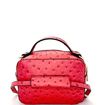 F0223-LP Ostrich Print Round 3 in 1 Round Satchel SET with Fanny Pack