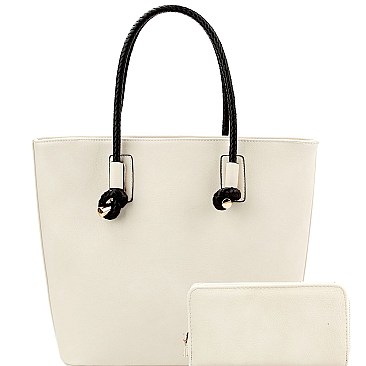 Stylish Braided Strap Shopper Tote Wallet SET MH-F0290
