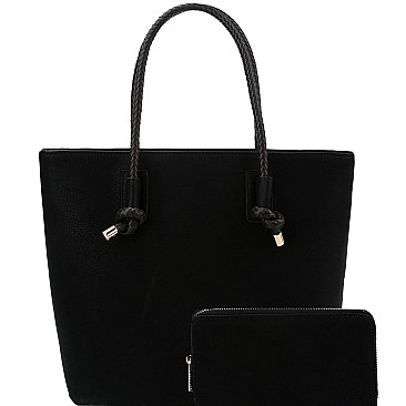 Stylish Braided Strap Shopper Tote Wallet SET MH-F0290