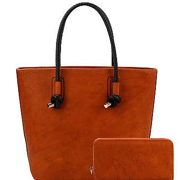 Stylish Braided Strap Shopper Tote Wallet SET MH-F0290