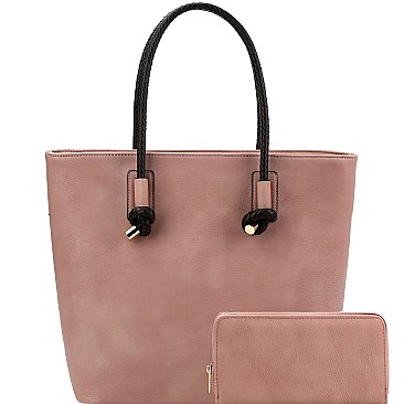 Stylish Braided Strap Shopper Tote Wallet SET MH-F0290