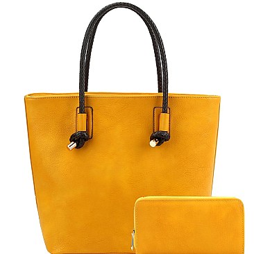 Stylish Braided Strap Shopper Tote Wallet SET MH-F0290