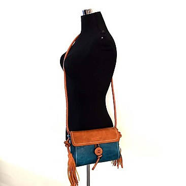 Lovely Small Fringed Tassel Double Color Cross Body Bag