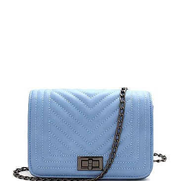 F5036-LP Chevron Quilted Turn-Lock Chain Shoulder Bag