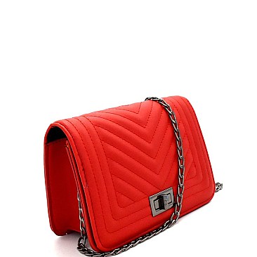 F5036-LP Chevron Quilted Turn-Lock Chain Shoulder Bag