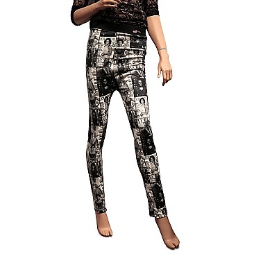 Michelle Obama MAGAZINE COLLAGE PRINT LEGGINGS