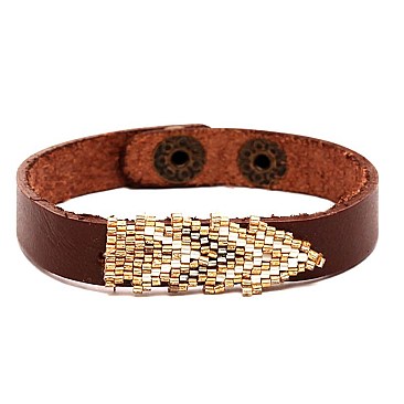 FB1456-LP Seed Bead Handmade Leather Bracelet