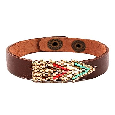 FB1456-LP Seed Bead Handmade Leather Bracelet