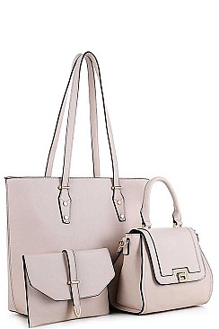 3IN1 FASHION STYLISH SMOOTH PU LEATHER SHOPPER SET WITH LONG STRAP  JYFC-19183-SET