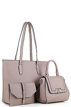 3IN1 FASHION STYLISH SMOOTH PU LEATHER SHOPPER SET WITH LONG STRAP  JYFC-19183-SET