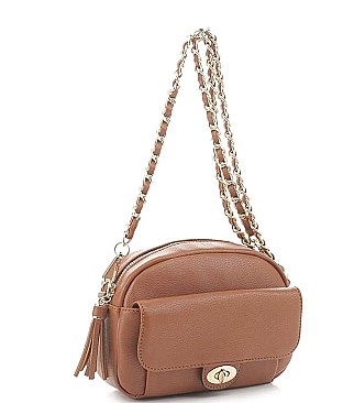 TRENDY TWIST TASSEL CHAIN CROSSBODY BAG