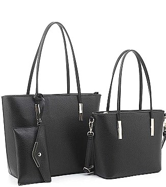 3 IN 1FASHION LONG HANDLE TOTE BAG WITH MATCHING BAG AND CLUTCH SET