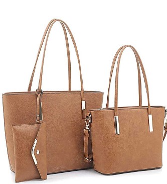 3 IN 1FASHION LONG HANDLE TOTE BAG WITH MATCHING BAG AND CLUTCH SET