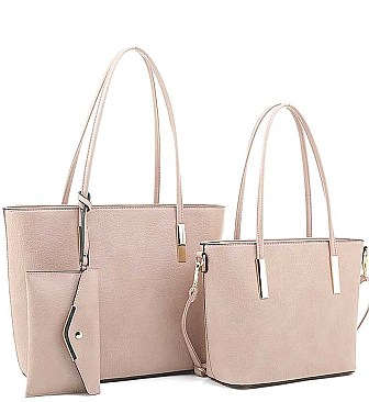 3 IN 1FASHION LONG HANDLE TOTE BAG WITH MATCHING BAG AND CLUTCH SET