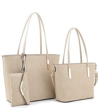 3 IN 1FASHION LONG HANDLE TOTE BAG WITH MATCHING BAG AND CLUTCH SET