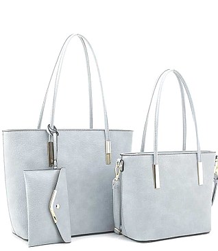 3 IN 1FASHION LONG HANDLE TOTE BAG WITH MATCHING BAG AND CLUTCH SET