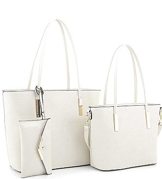 3 IN 1FASHION LONG HANDLE TOTE BAG WITH MATCHING BAG AND CLUTCH SET