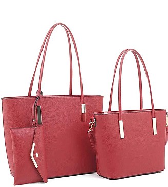 3 IN 1FASHION LONG HANDLE TOTE BAG WITH MATCHING BAG AND CLUTCH SET