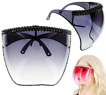 Large BUBBLE OMBRE FACE Shield Gradient Sunglasses with RHINESTONES