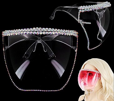 Large BUBBLE OMBRE FACE Shield Gradient Sunglasses with RHINESTONES