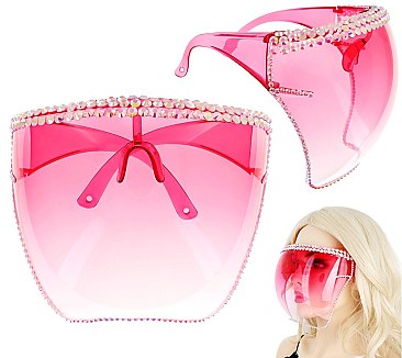 Large BUBBLE OMBRE FACE Shield Gradient Sunglasses with RHINESTONES