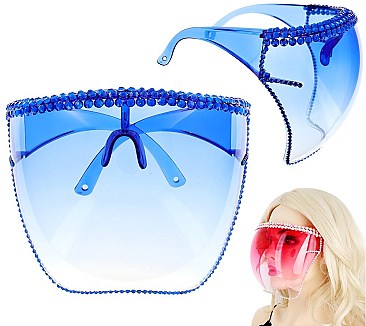 Large BUBBLE OMBRE FACE Shield Gradient Sunglasses with RHINESTONES