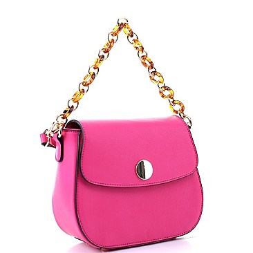 2-Way Medium Linked Chain StrapFlap Saddle Satchel