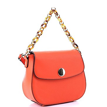 2-Way Medium Linked Chain StrapFlap Saddle Satchel