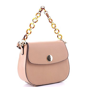 2-Way Medium Linked Chain StrapFlap Saddle Satchel