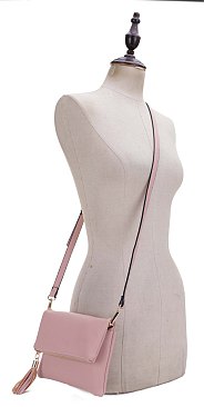 Fold-Over Flap Shoulder Crossbody with Tassel Zipper