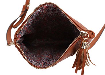 Fold-Over Flap Shoulder Crossbody with Tassel Zipper