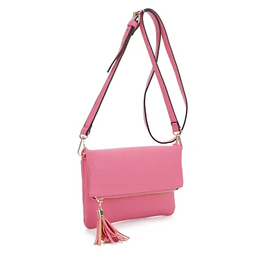 Fold-Over Flap Shoulder Crossbody with Tassel Zipper