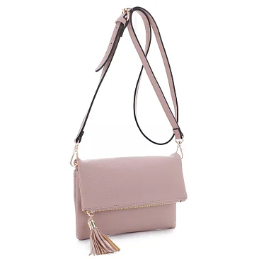 Fold-Over Flap Shoulder Crossbody with Tassel Zipper