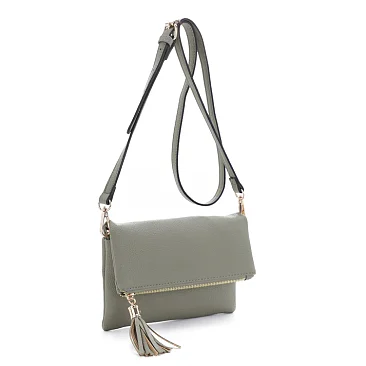 Fold-Over Flap Shoulder Crossbody with Tassel Zipper