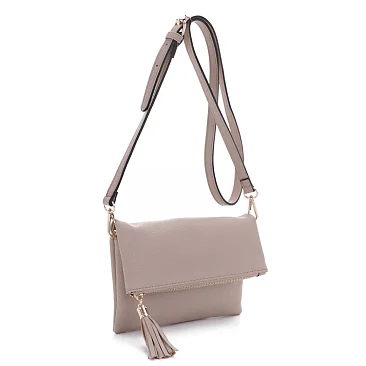 Fold-Over Flap Shoulder Crossbody with Tassel Zipper