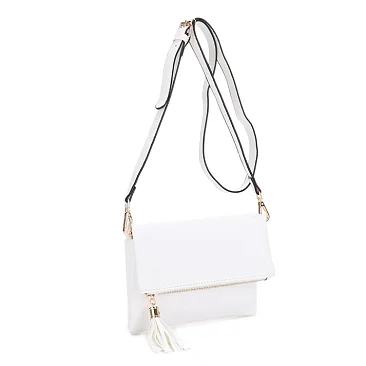 Fold-Over Flap Shoulder Crossbody with Tassel Zipper