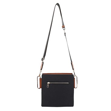 Hardware Emblem Two-Tone Structured Crossbody Bag